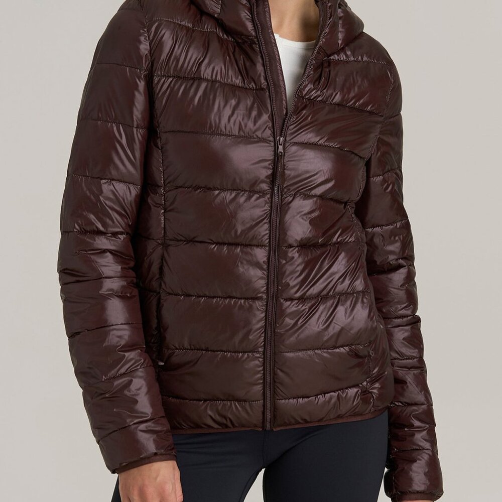 American Tall Packable Short Puffer Jacket for Tall Women in Oxblood Size XL Tal